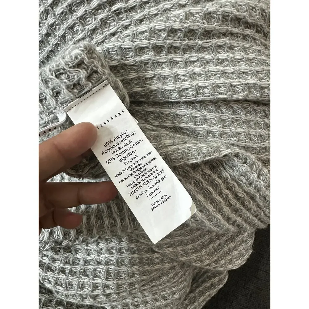 Pottery Barn Waffle Weave Blanket King Gray Cotton Blend